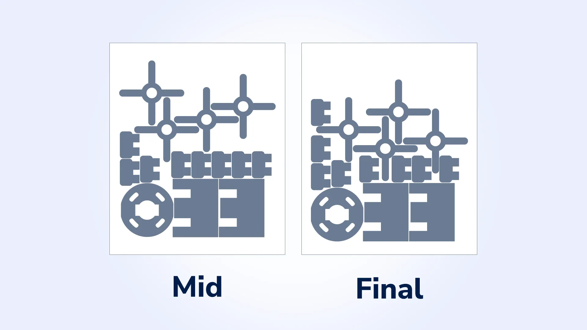 A couple of snapshots showing the optimization at different stages (e.g., mid 25.07%, and final Placement Efficiency: 26.84%). A couple of snapshots showing the optimization at different stages (e.g., mid 25.07%, and final Placement Efficiency: 26.84%).