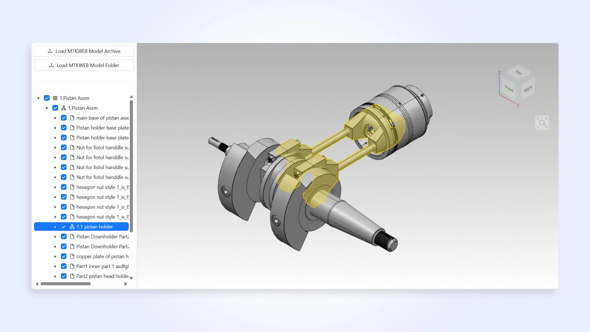 An assembly shown in the MTK Web visualization component