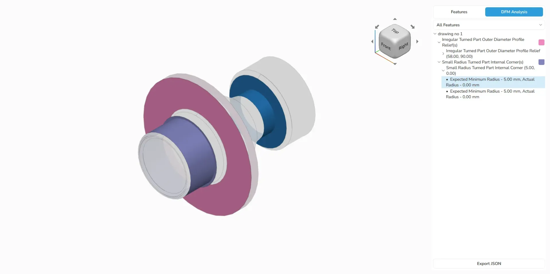 CNC machining DFM analysis UI example CNC machining DFM analysis UI example