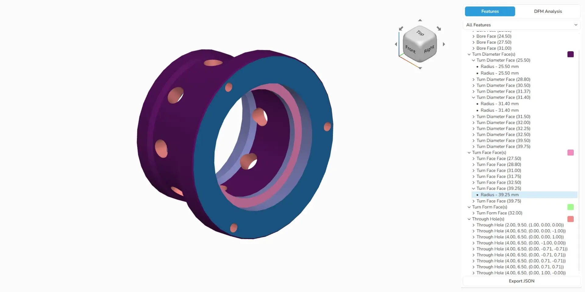 CNC machining feature recognition UI example CNC machining feature recognition UI example