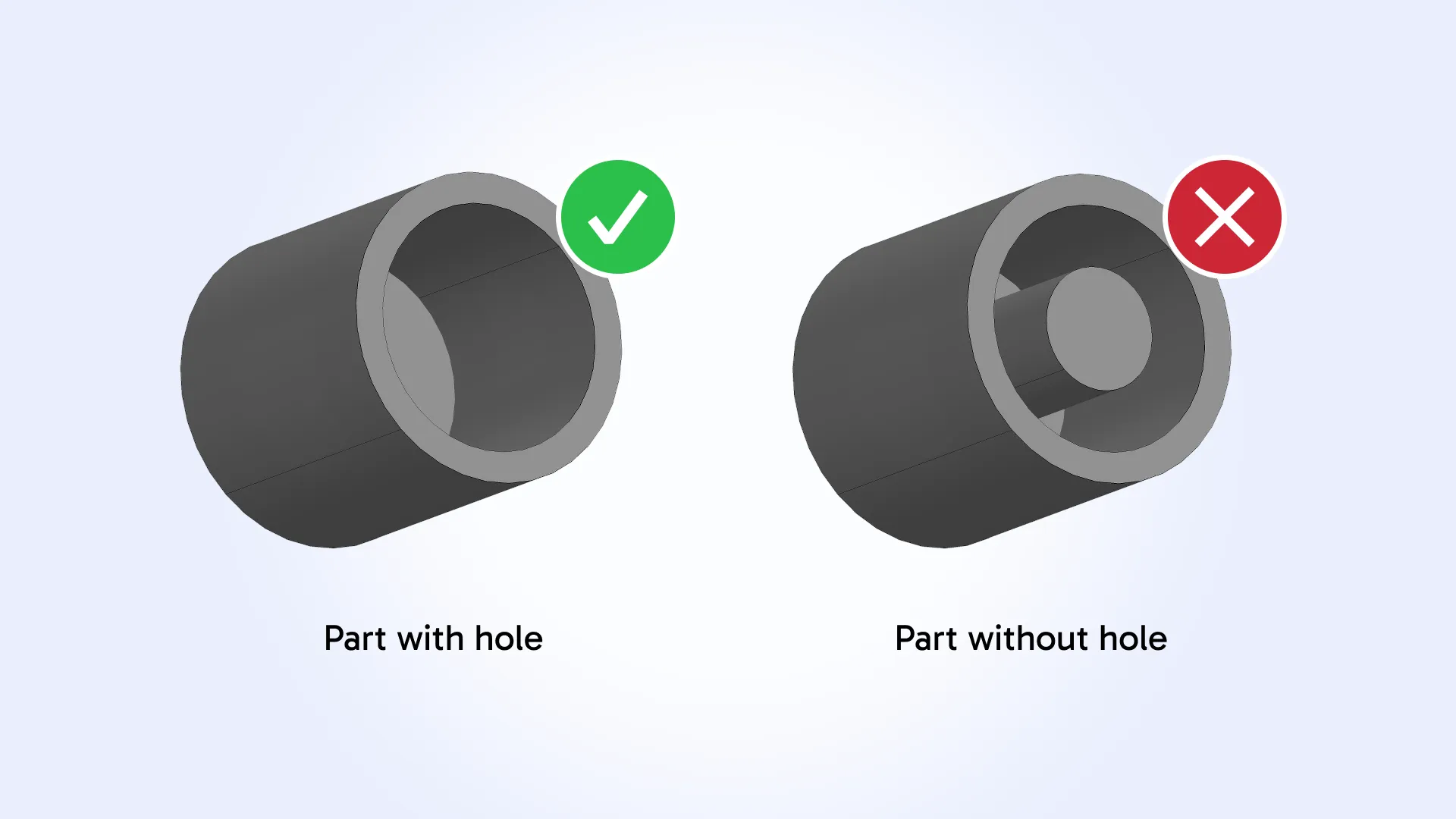 Non-hollow cylindrical or conical geometry is no longer recognized as holes or countersinks Non-hollow cylindrical or conical geometry is no longer recognized as holes or countersinks