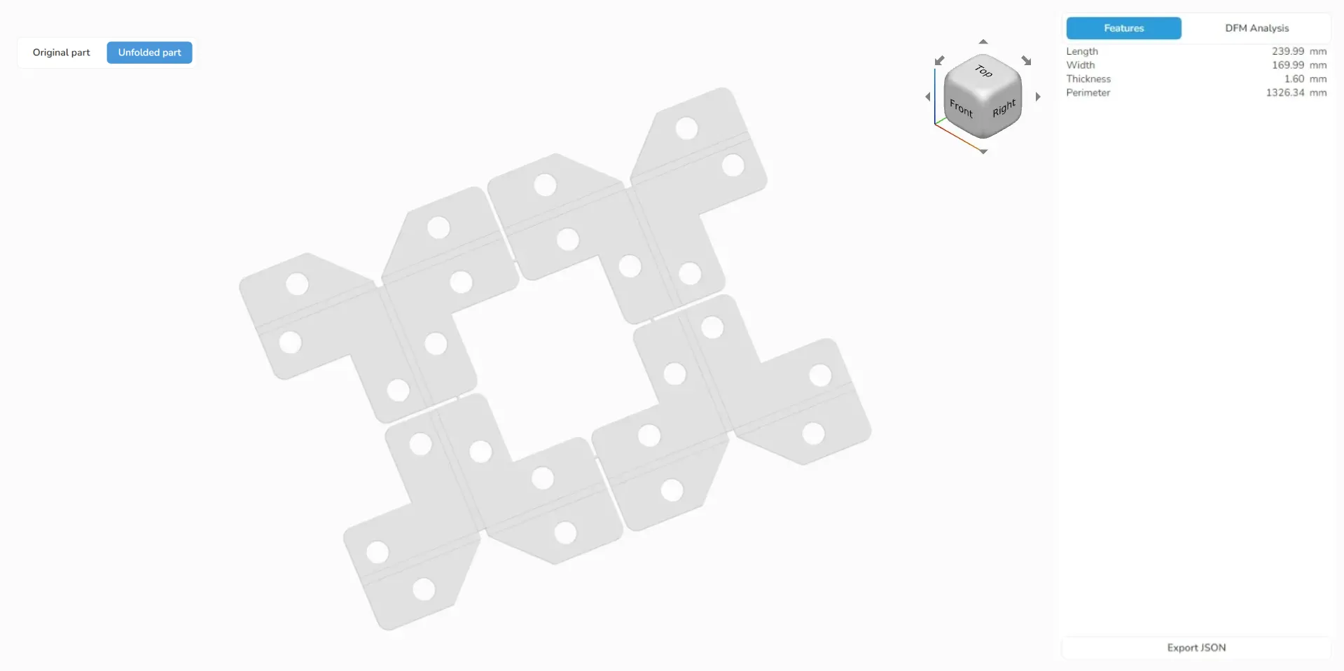 Sheet metal unfolding UI example Sheet metal unfolding UI example