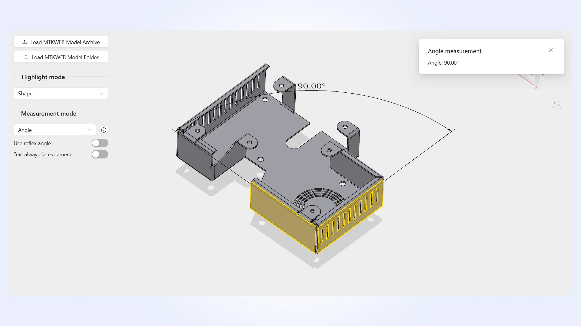 Angle measurement between two planes or lines in MTK Web
